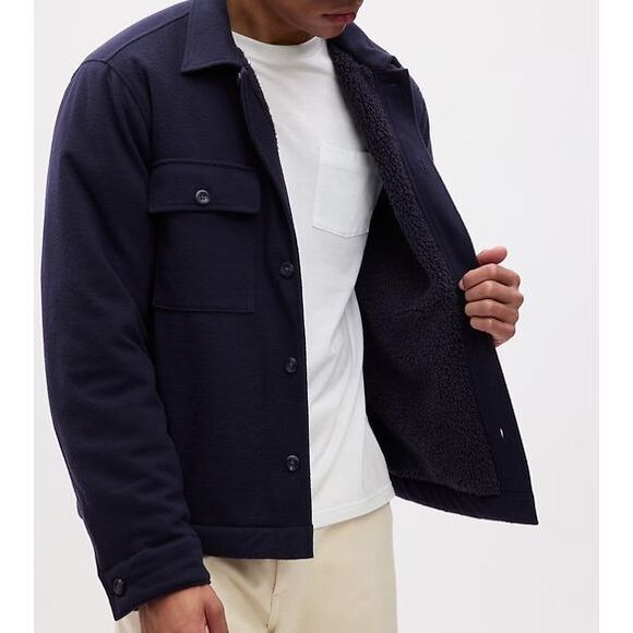 GAP 829200-011 Men's Sz M Blue Lined Utility Sweatshirt Jacket Shacket - Picture 12 of 12